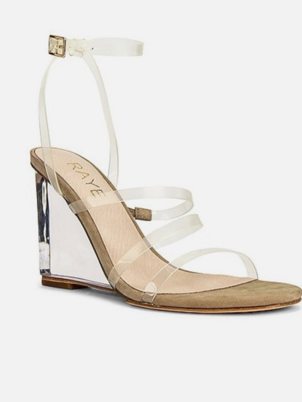 RAYE Transparent Strappy Wedge Sandal with Beige Footbed